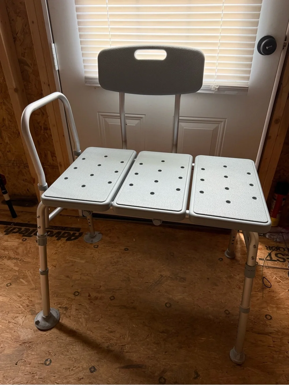 Adjustable Bath Transfer Bench in Light Gray This will be disassembled for ship!